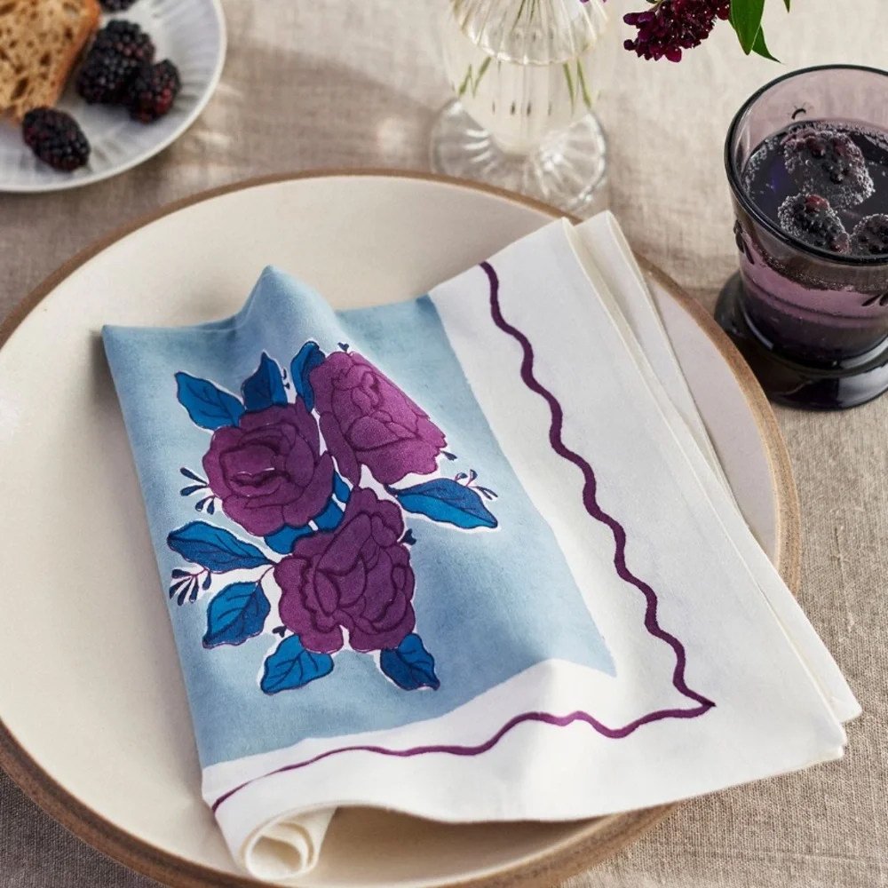 Rosy floral napkins pair of 2